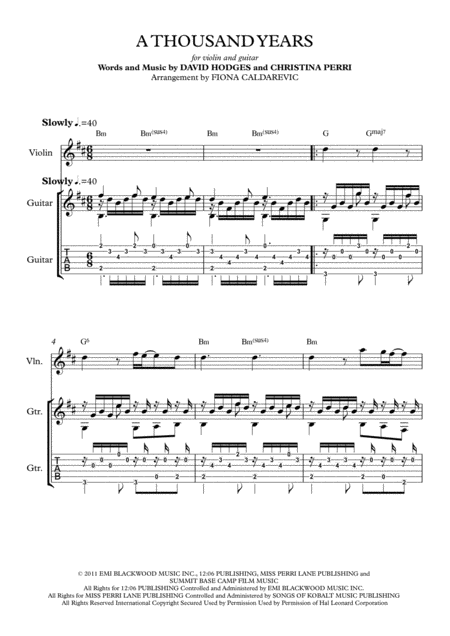 A Thousand Years For Violin And Fingerstyle Guitar With Tab Page 2