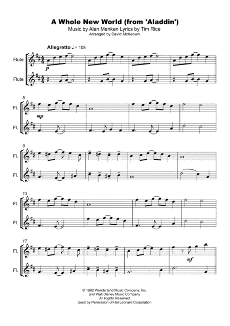 A Whole New World From Aladdin Duet For Two Flutes Page 2