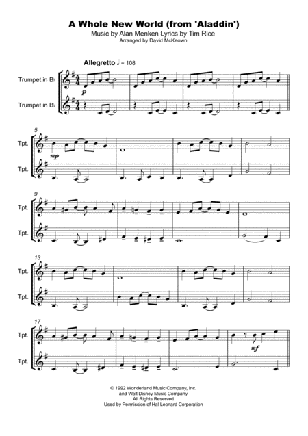 A Whole New World From Aladdin Duet For Two Trumpets Page 2