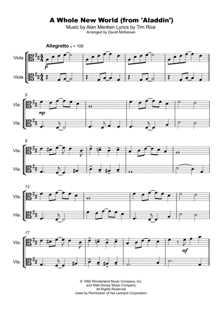 A Whole New World From Aladdin Duet For Two Violas Page 2