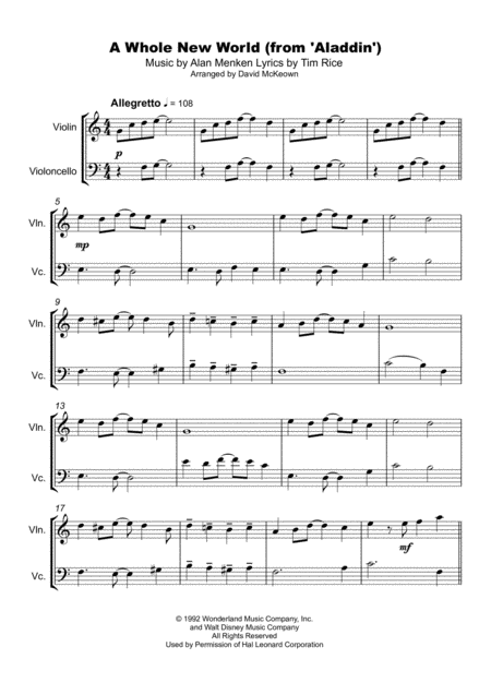 A Whole New World From Aladdin Duet For Violin And Cello Page 2