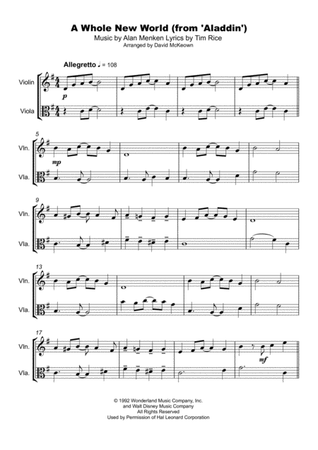 A Whole New World From Aladdin Duet For Violin And Viola Page 2