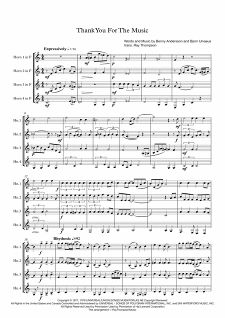 Abba Thank You For The Music Horn Quartet Page 2