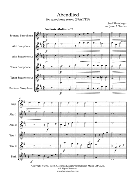 Abendlied For Saxophone Sextet Saattb Page 2