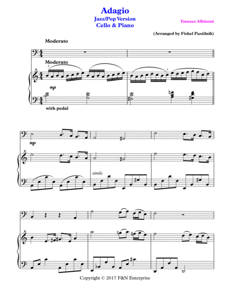 Adagio By Albinoni Piano Background For Cello And Piano Page 2