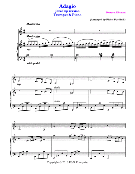 Adagio By Albinoni Piano Background For Trumpet And Piano Page 2