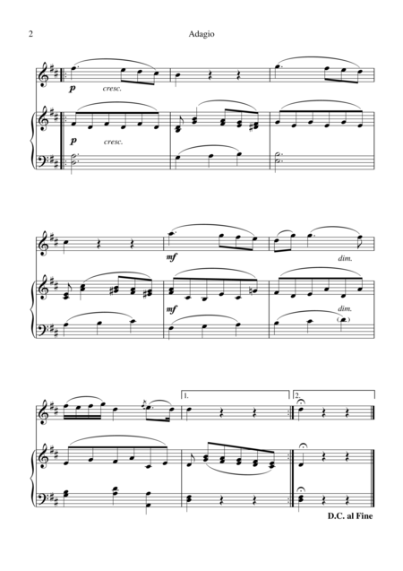 Adagio From The Clarinet Concerto Theme For Flute Or Violin And Easy Piano Page 2