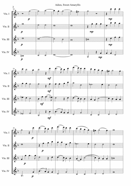 Adieu Sweet Amaryllis For Violin Quartet Page 2