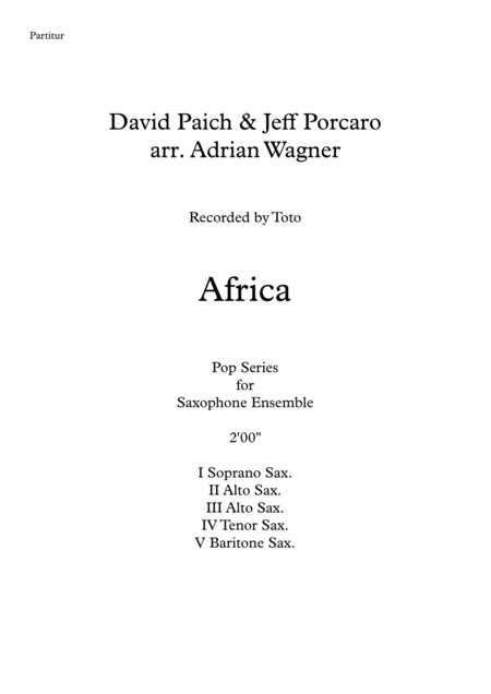 Africa Toto Saxophone Quintet Arr Adrian Wagner Page 2