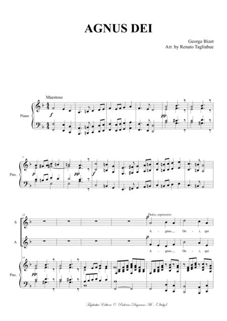 Agnus Dei Bizet Arr For Sa Choir And Piano Organ Page 2