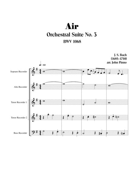 Air From Orchestral Suite No 3 For Recorder Quintet Sattb Page 2