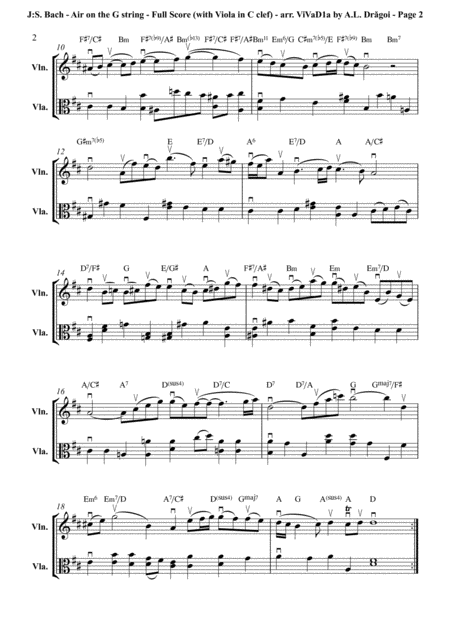 Air On The G String Air From Suite No 3 For String Orchestra Bwv 1068 Js Bach Variant For Violin Viola Duo No 1a Vivad1a In D Major Page 2