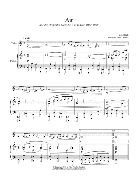 Air On The G String Bwv 1068 For Violin And Piano Page 2