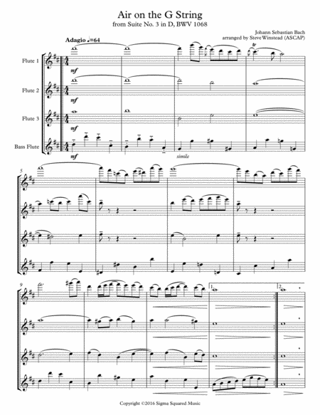 Air On The G String For Flute Quartet Or Choir Page 2