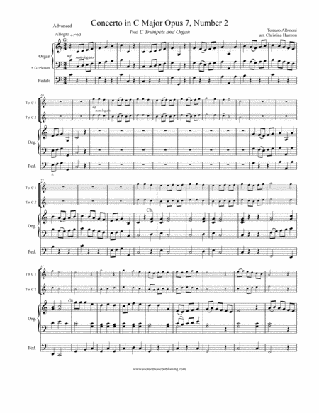 Albinoni Concerto In C Major Opus 7 Number 2 Two Trumpets And Organ Page 2