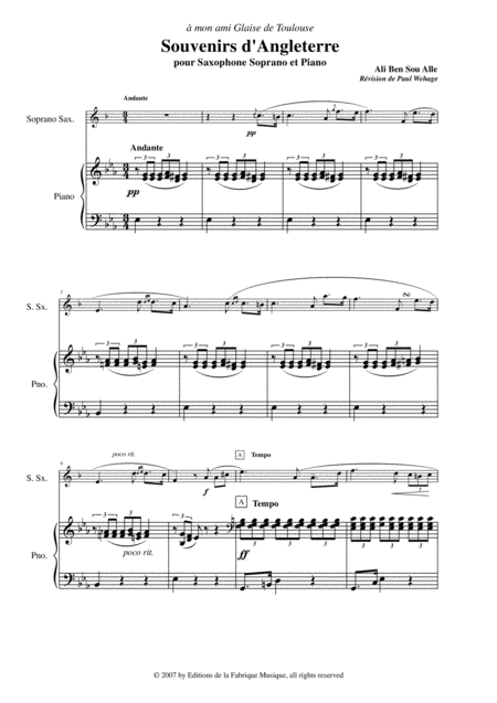Ali Ben Sou Alle Souvenirs D Angleterre For Soprano Saxophone And Piano Page 2