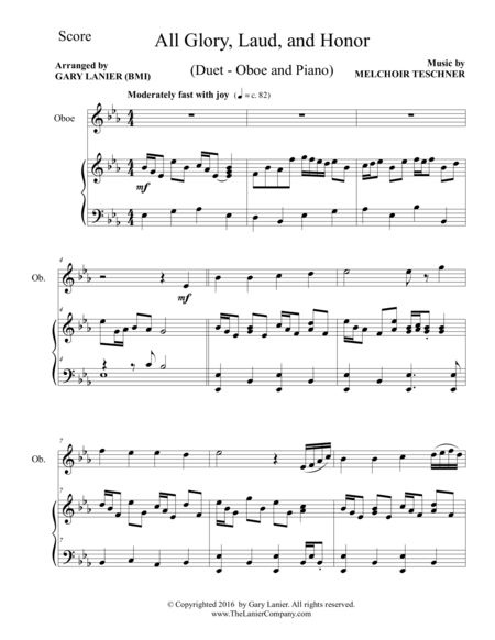 All Glory Laud And Honor Duet Oboe Piano With Parts Page 2