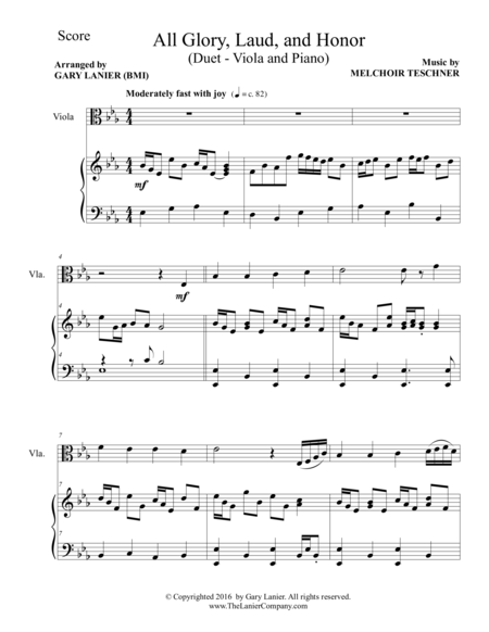 All Glory Laud And Honor Duet Viola Piano With Parts Page 2