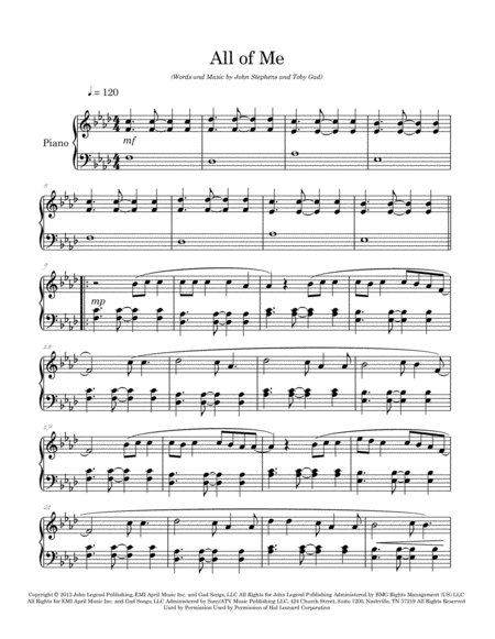 All Of Me Arranged For Intermediate Piano Page 2