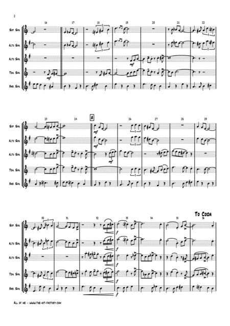 All Of Me Jazz Classic Saxophone Quartet Page 2