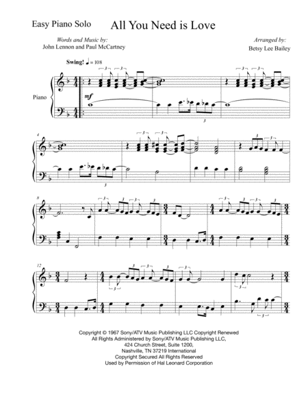 All You Need Is Love Easy Piano Solo Page 2