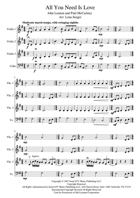 All You Need Is Love Three Violins And Cello Page 2