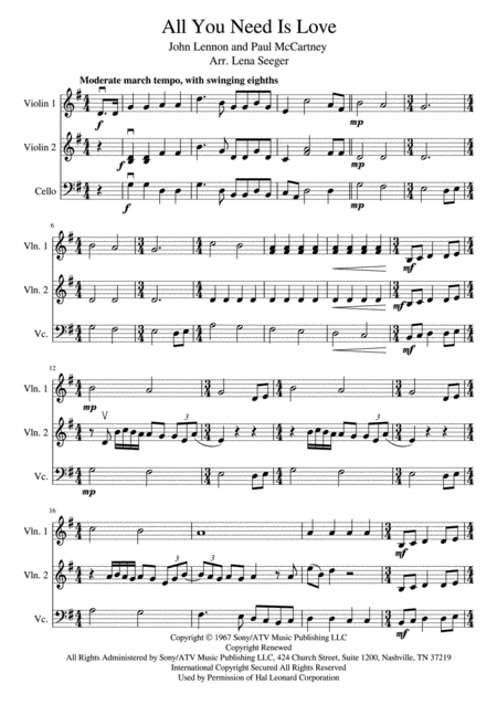 All You Need Is Love Two Violins And Cello Page 2