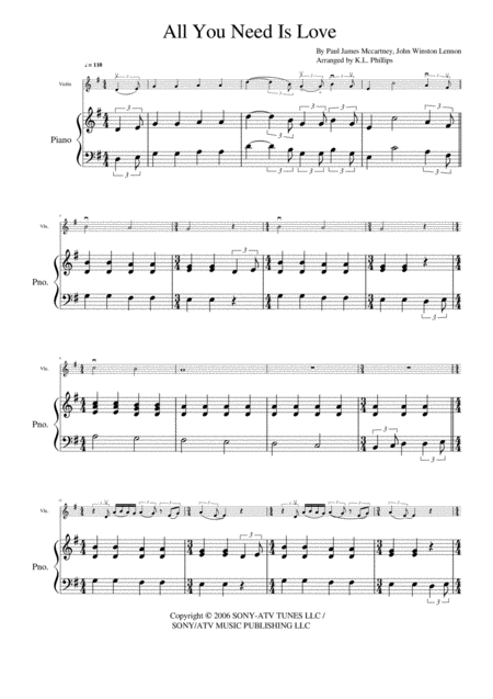 All You Need Is Love Violin Solo With Piano Accompaniment Page 2