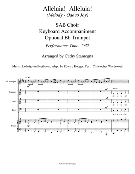 Alleluia Alleluia Melody Is Ode To Joy Sab Optional Trumpet Keyboard Accompaniment Page 2