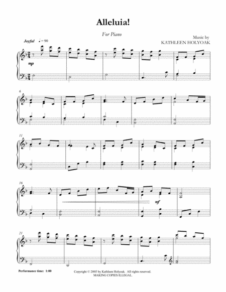 Alleluia Easy Christmas Piano Solo By Kathleen Holyoak Page 2