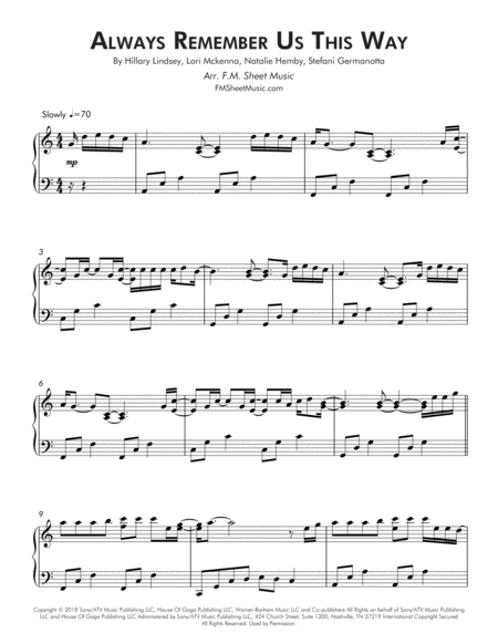 Always Remember Us This Way Intermediate Piano Page 2