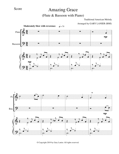 Amazing Grace Flute Bassoon With Piano Score Parts Included Page 2