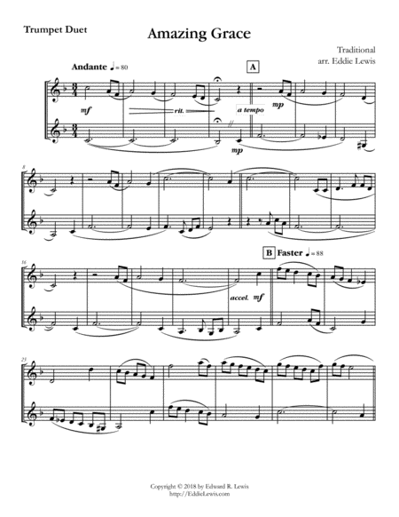 Amazing Grace For Trumpet Duet Arr By Eddie Lewis Page 2