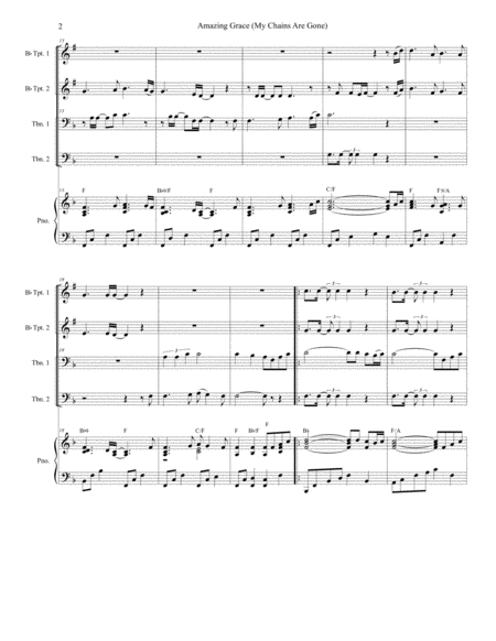Amazing Grace My Chains Are Gone For Brass Quartet Piano Alternate Version Page 2