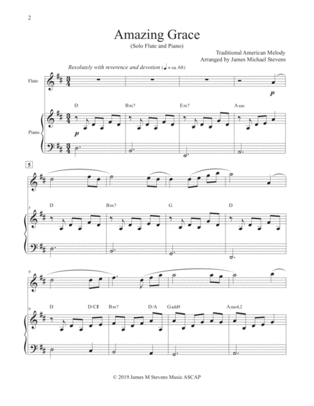 Amazing Grace Solo Flute Piano Page 2