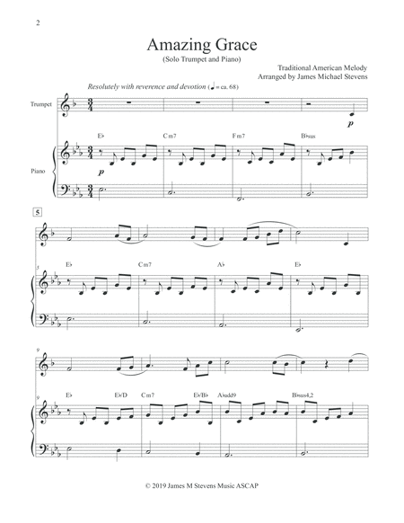 Amazing Grace Solo Trumpet Piano Page 2