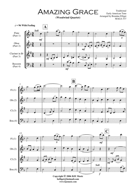 Amazing Grace Woodwind Quartet Score And Parts Page 2