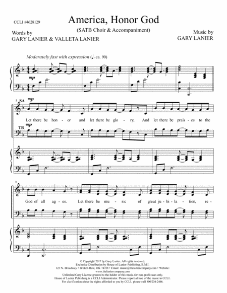 America Honor God Satb Choir With Piano Choir Part Included Page 2