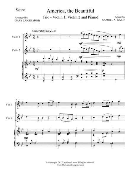 America The Beautiful Trio Violin 1 Violin 2 And Piano Score And Parts Page 2
