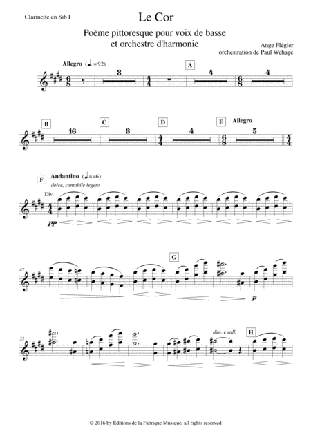 Ange Flgier Le Cor For Bass Voice And Concert Band Bb Clarinet 1 Part Page 2