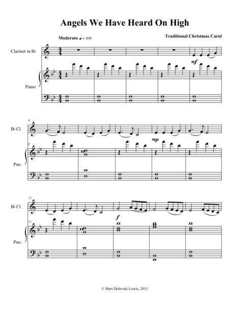 Angels We Have Heard On High Clarinet Piano Page 2