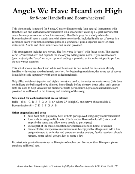 Angels We Have Heard On High For 8 Note Bells And Boomwhackers With Black And White Notes Page 2