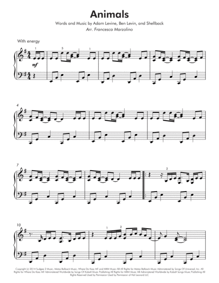 Animals Intermediate Piano Page 2