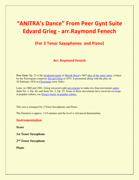 Anitras Dance From Peer Gynt 2 Tenor Saxophones And Piano Page 2