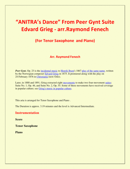 Anitras Dance From Peer Gynt Tenor Saxophone And Piano Page 2