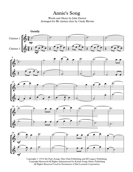 Annies Song Arranged For Bb Clarinet Duet Page 2