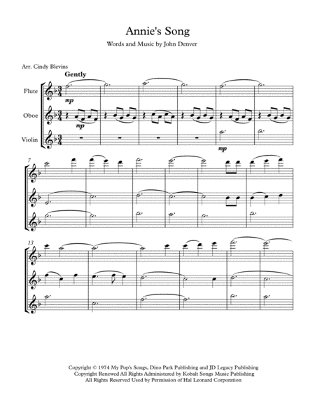 Annies Song Arranged For Flute Oboe And Violin Page 2