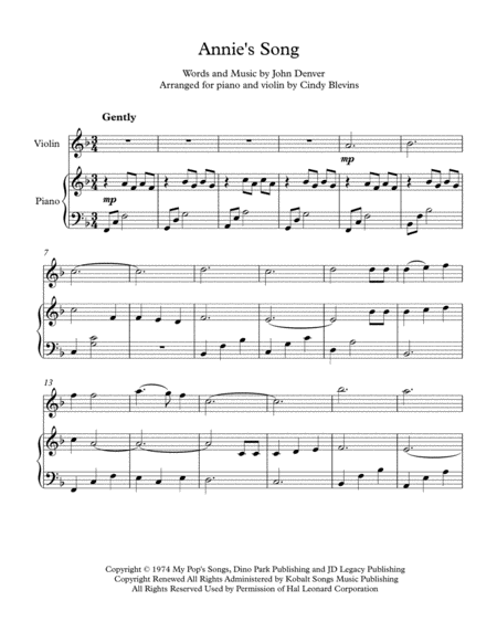 Annies Song Arranged For Piano And Violin Page 2