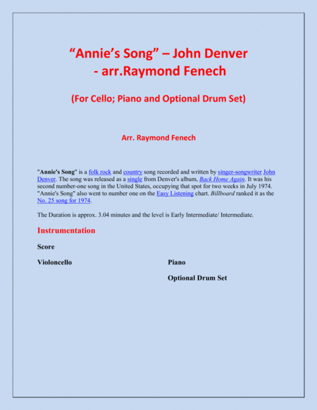 Annies Song John Denver Cello Piano And Optional Drum Set Page 2