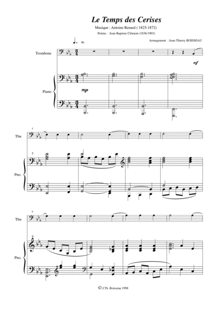 Antoine Renard Le Temps Des Cerises Arranged For Trombone And Piano Page 2